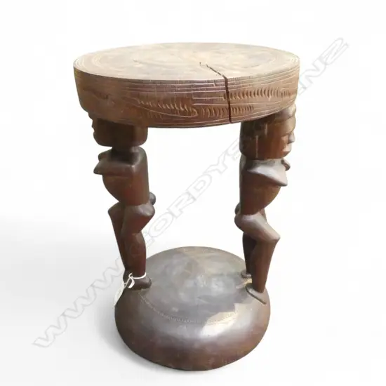 HARDWOOD CARVED TROBIAN ISLAND FIGURAL STOOL H400MM
