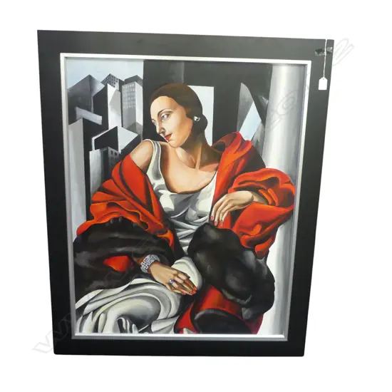 AFTER TAMARA DE LEMPICKA. PORTRAIT OF MRS BOUCARD FRAMED OIL ON CANVAS 890 X 700mm