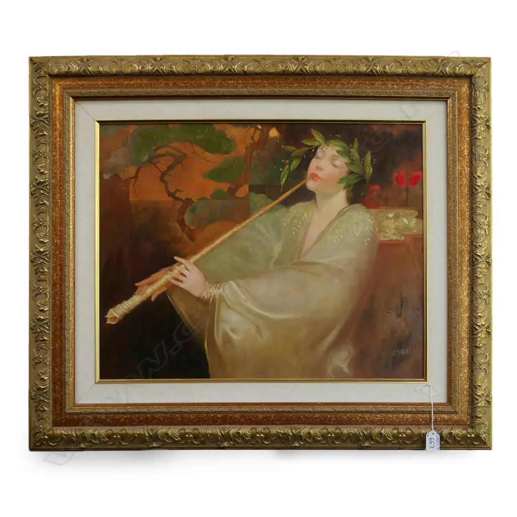 PRE RAPHAELITE STYLE FRAMED OVERPAINTED PRINT ON CANVAS  (AFTER FELIX MAS) 475x600mm Image 1++