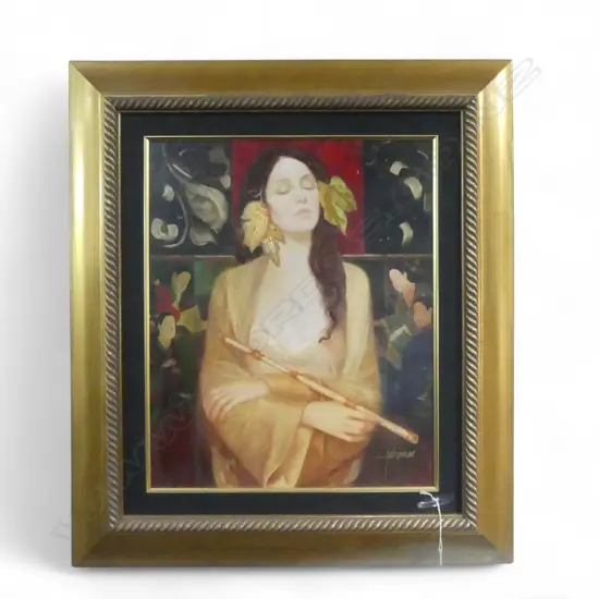 PRE RAPHAELITE STYLE FRAMED OVERPAINTED PRINT ON CANVAS (AFTER FELIX MAS) 570 x 470mm