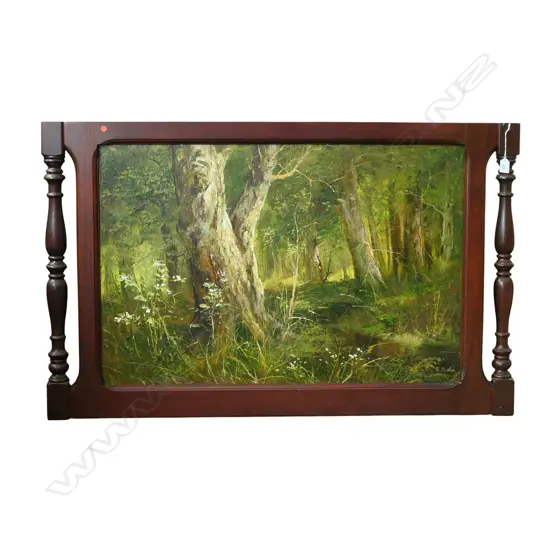 LARGE MID CENTURY FRAMED OIL ON BOARD BUSH SCENE SIGNED KM LAI H600 L900MM