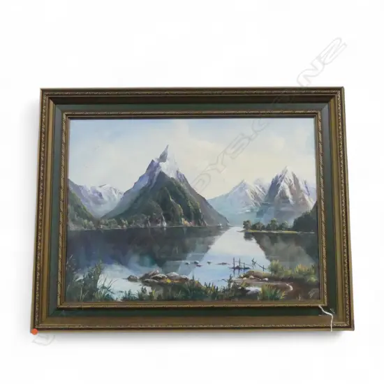 FRAMED OIL ON BOARD MITRE PEAK SIGNED P J OSULIVAN H440 L600MM