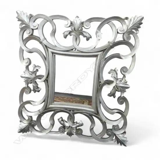 OPEN ACANTHUS-SCROLL SILVERED-FRAMED MIRROR. 700 x 760mm 