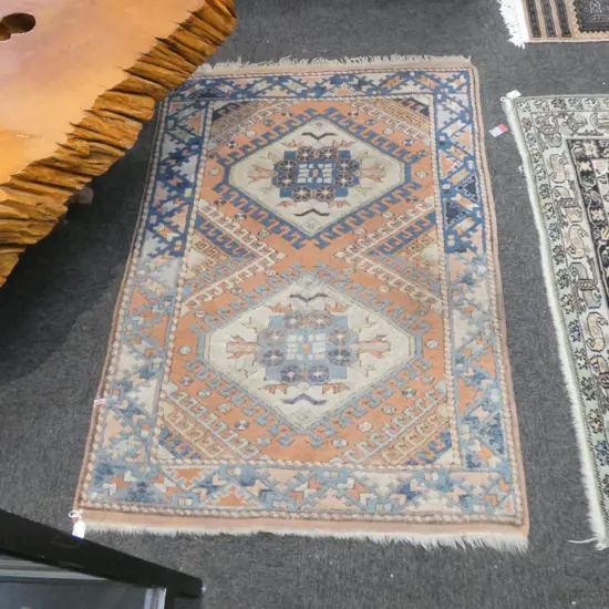 SMALL PERSIAN HAND KNOTTED WOOL RUG BLUE & RED COLOURS W910 L1320MM