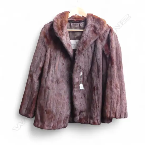VINTAGE WAIST LENGTH BROWN MINK FUR JACKET SMALL SIZE