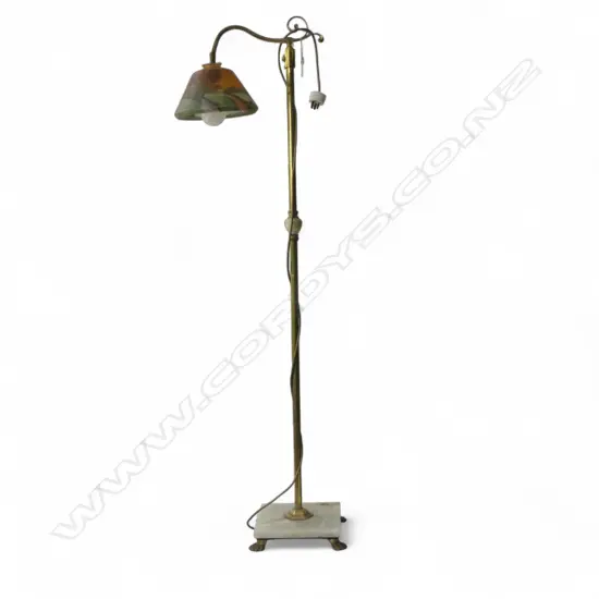 VINTAGE FLOOR LAMP w. HAND PAINTED GLASS SHADE H.1400mm