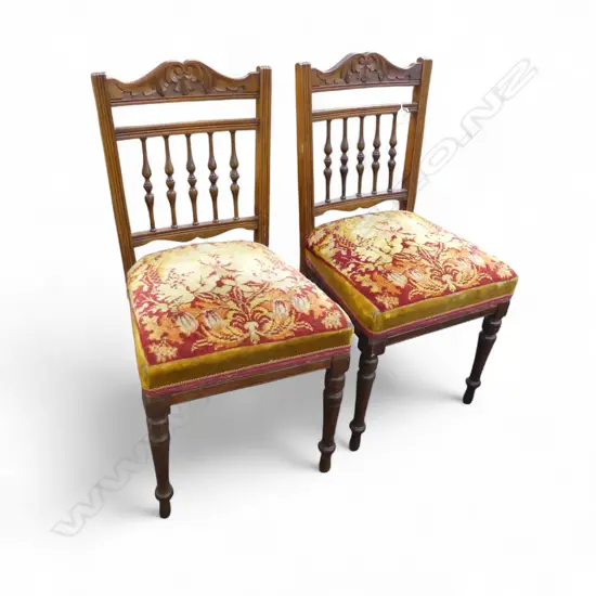 PR LATE VICTORIAN SPINDLE BACK PARLOUR CHAIRS velvet patterned seats