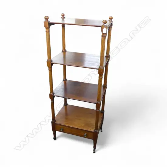 FOUR TIER MAHOGANY WHATNOT on BRASS CASTERS 510x385x1355mm
