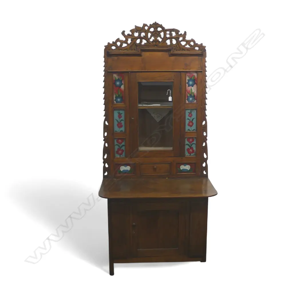 19thC EUROPEAN COUNTRY FRUITWOOD KITCHEN DRESSER glazed & painted back + base w deep cupboard H.2000mm D.880mm W.900mm Image 1++