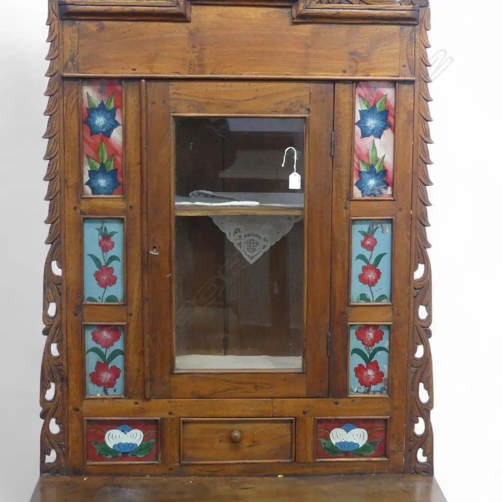 19thC EUROPEAN COUNTRY FRUITWOOD KITCHEN DRESSER glazed & painted back + base w deep cupboard H.2000mm D.880mm W.900mm Image 1++