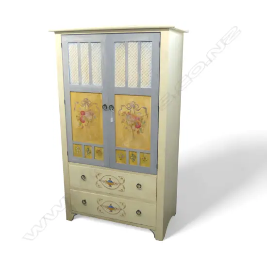 WHITE PAINTED WARDROBE WITH FLORALS AND YOUNG GIRL no back