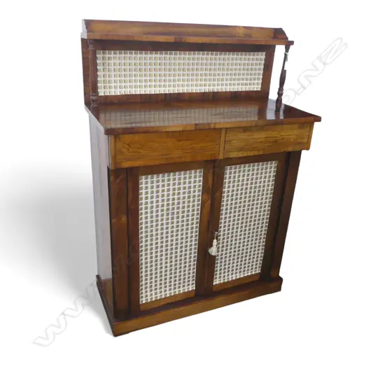 LATE GEORGIAN ROSEWOOD CHIFFONIER 900 x 410 x 1270mm (w decorative wallpapered detail)