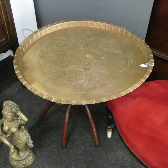 ORIENTAL BRASS TRAY TABLE 720mm dia