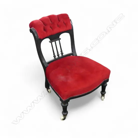 VICTORIAN EBONISED & RED VELVET NURSING CHAIR
