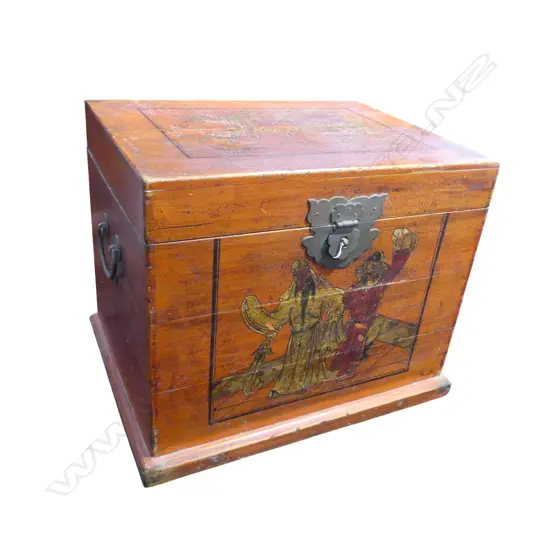 CHINESE WOOD CASE w. PAINTED DECORATION FAULTS 460350x360mm