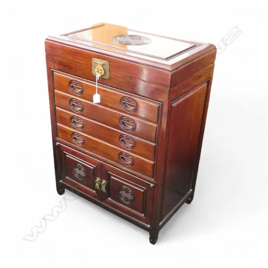 CHINESE MAHOGANY COLLECTORS CHEST H780MM L550MM