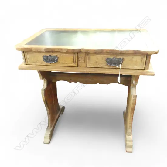 DESK, ADZED FINISH, BLACK LEATHER TOP 860x515x855mm