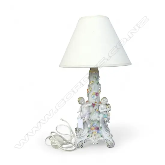 GERMAN PORC CUPID FLORAL TABLE LAMP H300MM