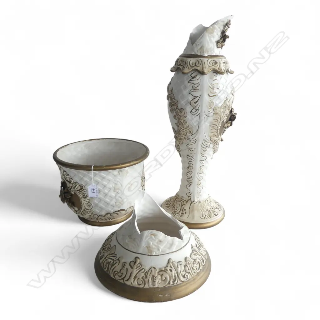 BEIGE & CREAM CAPODIMONTE JARDINERE on PEDESTAL STAND, H.840mm, Dia.260mm BASE IS BROKEN Image 1++