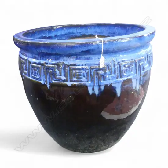LG GLAZED PLANTER w. BLUE RIM H.550mm, 610mm dia