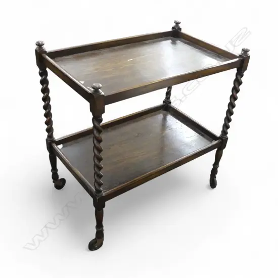 OAK BARLEY TWIST LEG 2 SHELF TEA TROLLEY