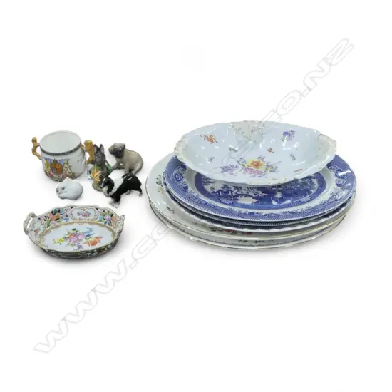 5 OVAL PLATTERS W.405mm + 2 GERMAN DISHES, PARAGON KING ED VIII LOVING CUP, 4 ANIMALS