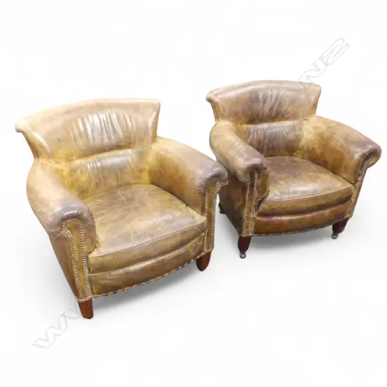 PR 'CAMBRIDGE' LEATHER ARM CHAIRS EX LIVING EDGE INTERIORS