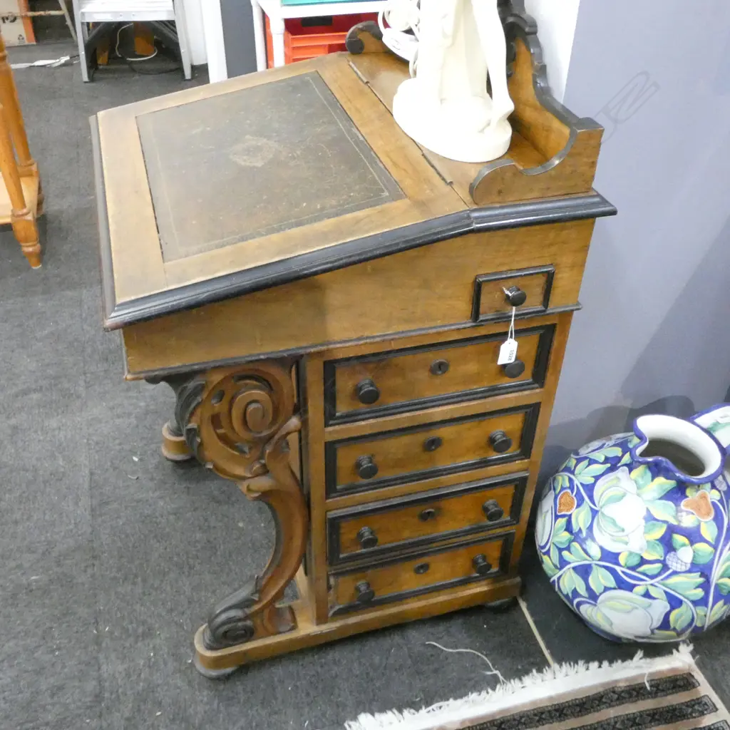 VICTORIAN WALNUT DAVENPORT DESK w SECRET SIDE DRAWER RELEASE 560 X 560 X 990mm Image 1++