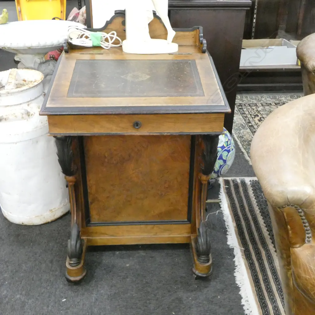 VICTORIAN WALNUT DAVENPORT DESK w SECRET SIDE DRAWER RELEASE 560 X 560 X 990mm Image 1++