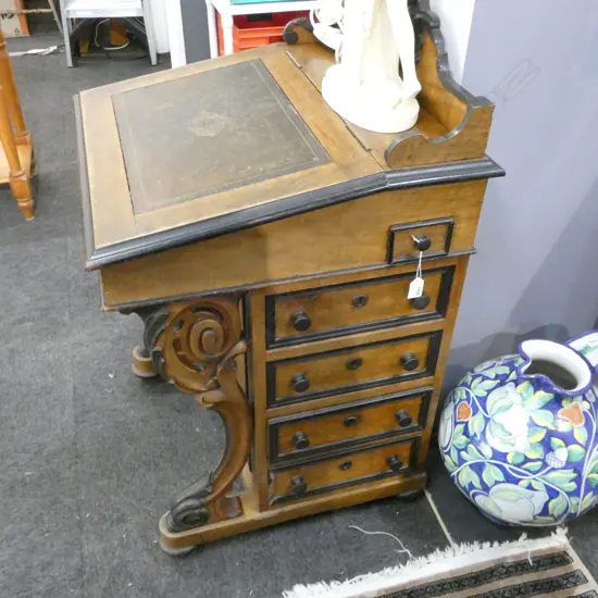 VICTORIAN WALNUT DAVENPORT DESK w SECRET SIDE DRAWER RELEASE 560 X 560 X 990mm