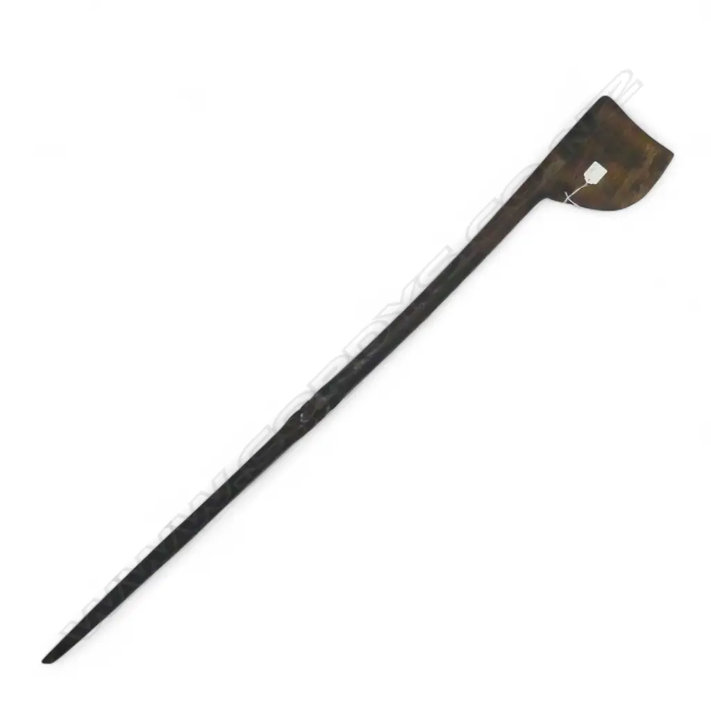 Mid / late 20thC MAORI TEWHATEWHA  w PAUA INLAID AT TOP OF BLADE & CARVED HEAD TO SHAFT.  L.1170mm. Of good weight Image 1++