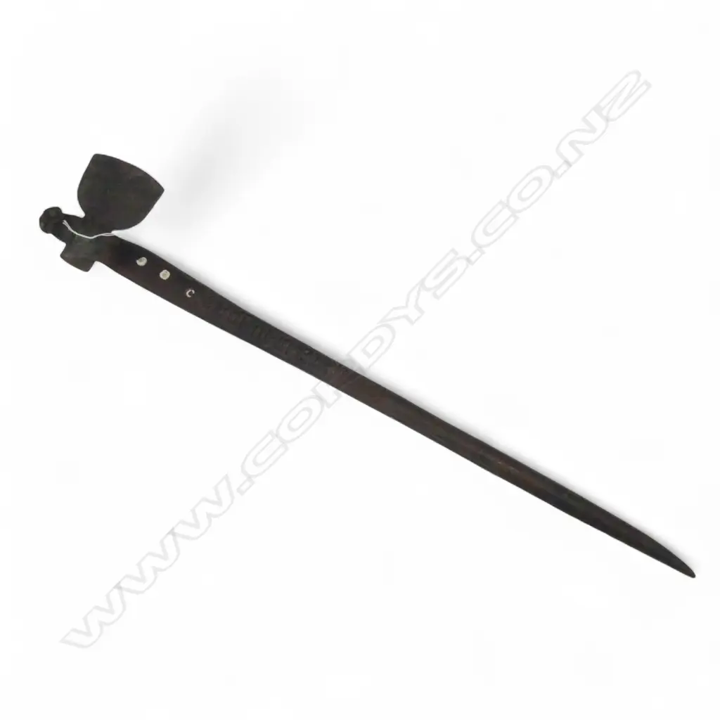 mid / late 20thC MAORI TOKI KAKAUROA  w 19thC TRADE AXE BLADE; CARVED 'TE UMUROA' TO THE SHAFT. L.905mm Image 1++
