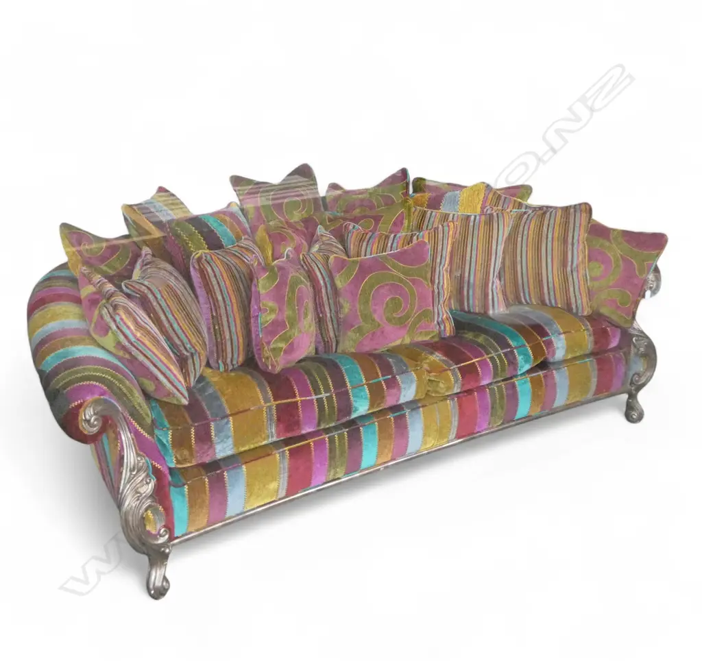 SILVERED WOOD FRAMED LAVISHLY UPHOLSTERED 'WOLFGANG' SOFA BY DURESTA (UK) Image 1++