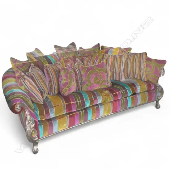 SILVERED WOOD FRAMED LAVISHLY UPHOLSTERED 'WOLFGANG' SOFA BY DURESTA (UK)