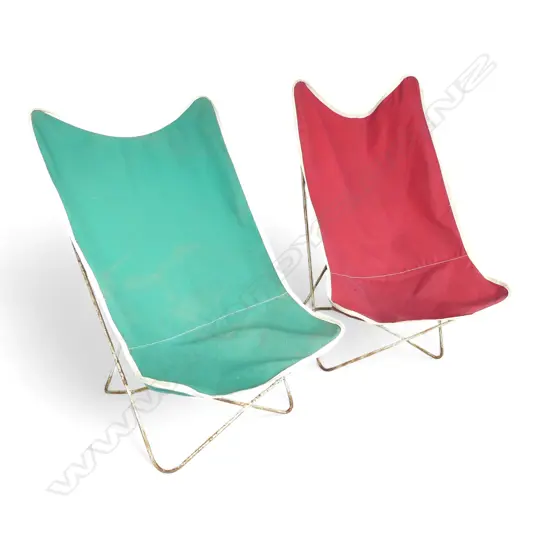 PR VINTAGE BUTTERFLY CHAIRS; RED & GREEN CANVAS 625x750x915mm