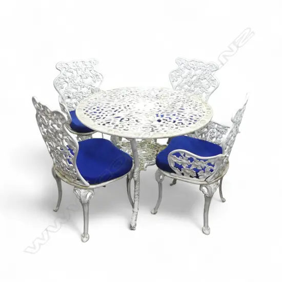 WHITE ALUMINIUM OUTDOOR TABLE AND 4 CHAIRS
