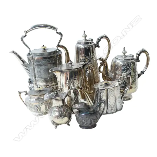 BOX OF SILVER PLATE TEA & COFFEE WARE: sprit kettle etc
