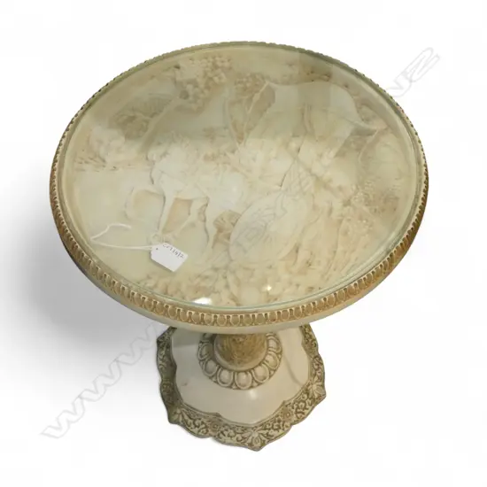 ORIENTAL FAUX IVORY CARVED SIDE TABLE H480MM