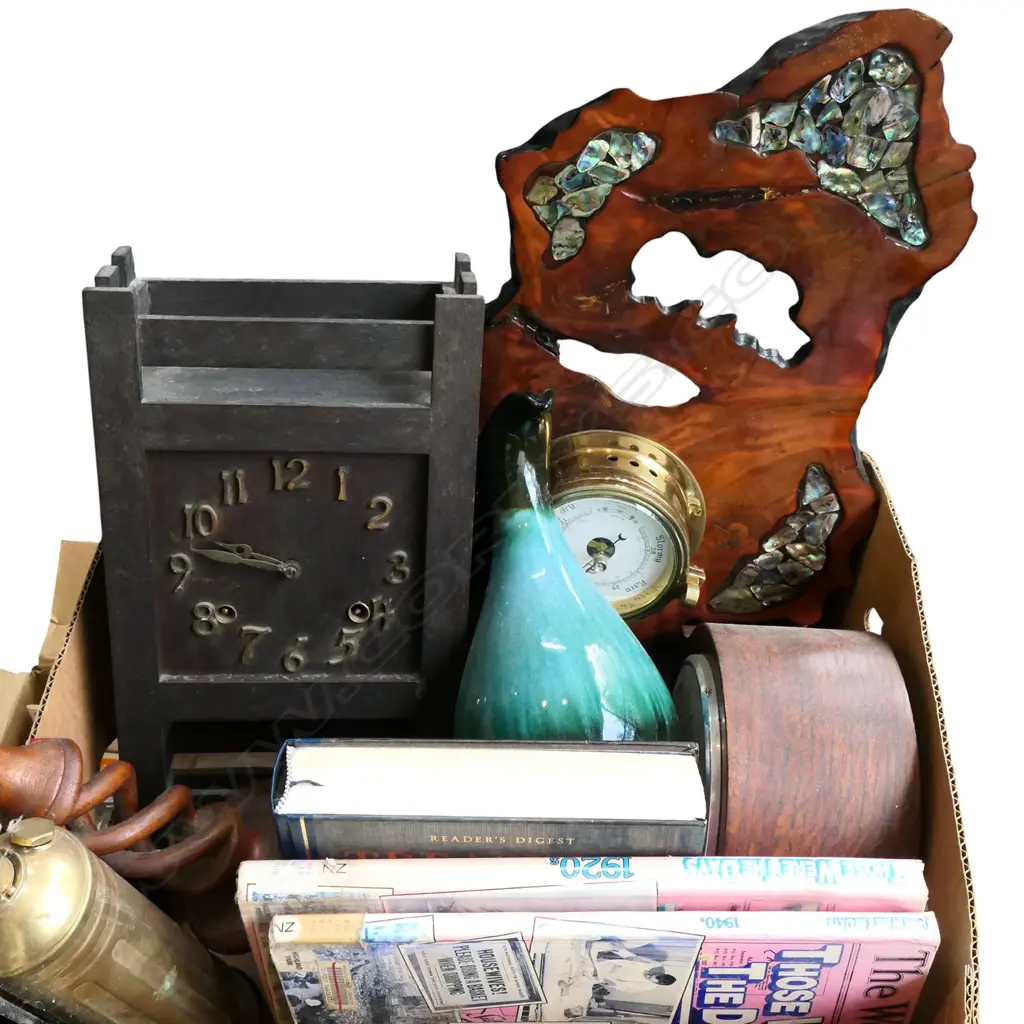 2 CLOCKS, WALL BAROMETER, BOOKS, ETC Image 1++