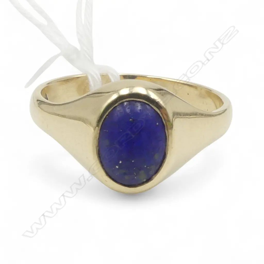 9ct GENTS CAB. LAPIS RING, 3.6gms SIZE R Image 1++