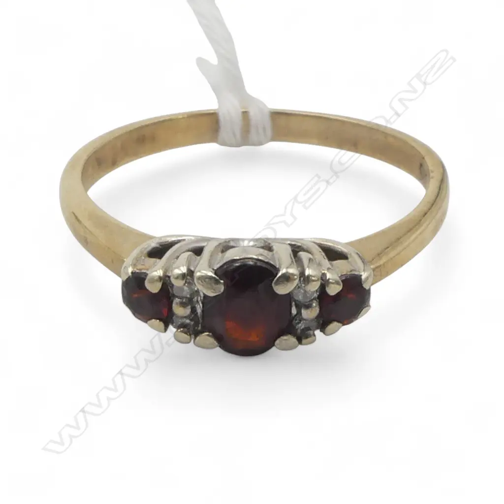 9ct 2 TONE GOLD & GARNET RING 2.10gms SIZE P Image 1++