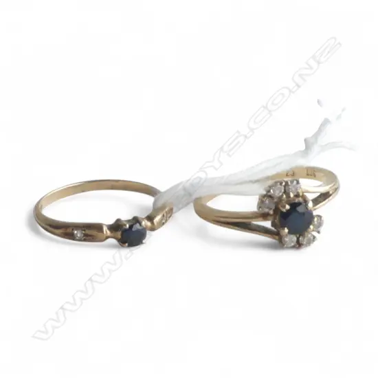 TWO 9ct GOLD CZ & SAPPHIRE RINGS. TOTAL 2.7gm SIZE I1/2 & J