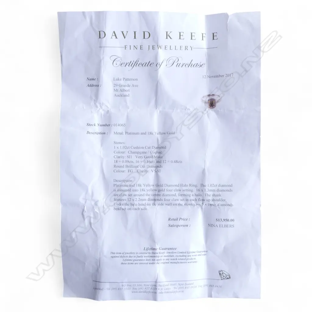 PLATINUM & (18CT YG CLAWS) 1.02ct CHAMPAGNE/COGNAC DIAMOND RING. SIZE K 5.77gms Image 1++