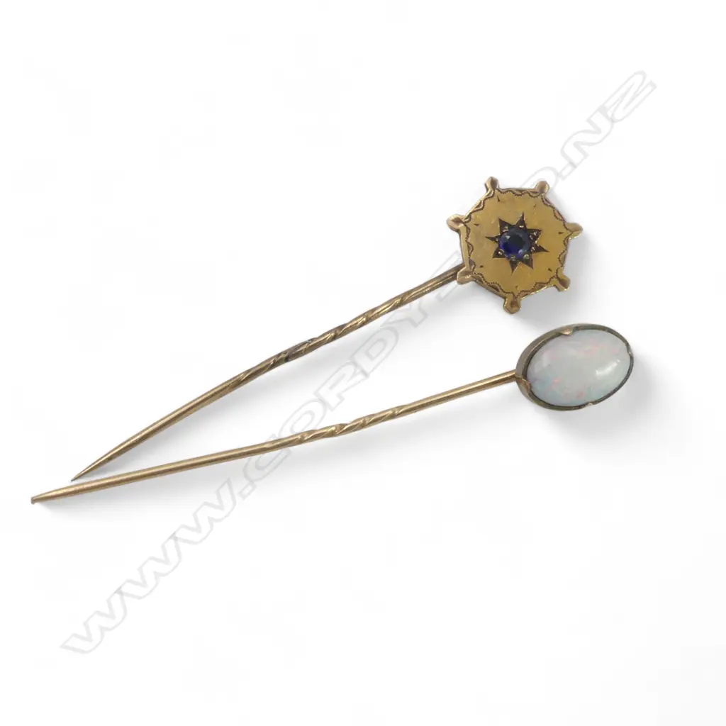 2 9ct STICK PINS; OPAL & OTHER 4.54gms Image 1++