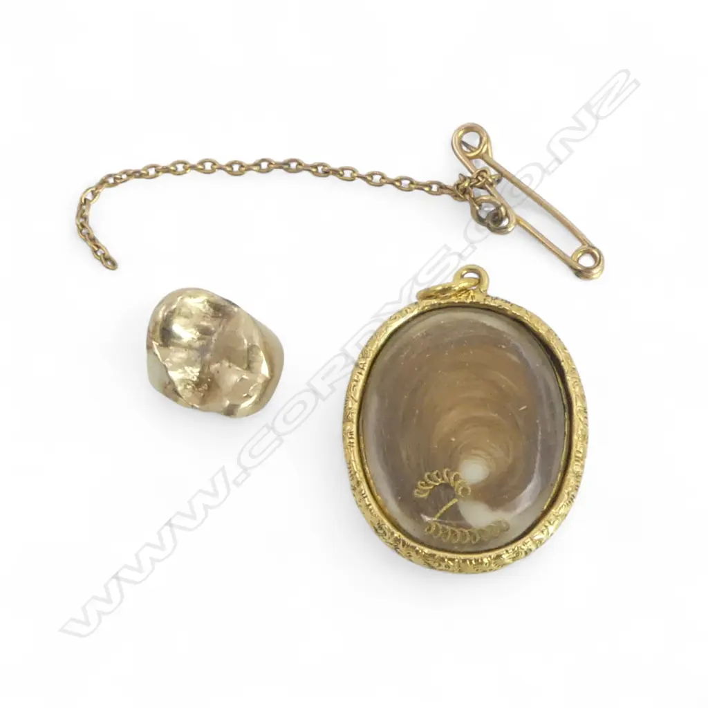 Testing 14ct GOLD MOURNING HAIR BROOCH w LOOSE CHAIN 3.86gms + GOLD TOOTH FILLING 2gms Image 1++