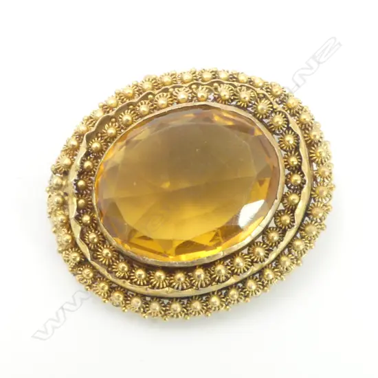 14ct GOLD & YELLOW STONE BROOCH 10.9gms no pin (glass)