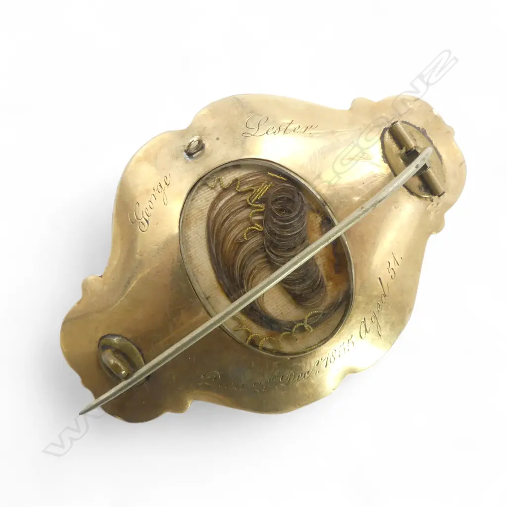 2 VICTORIAN PINCHBECK MOURNING BROOCHES. BOTH ENGRAVED 1855 Image 1++