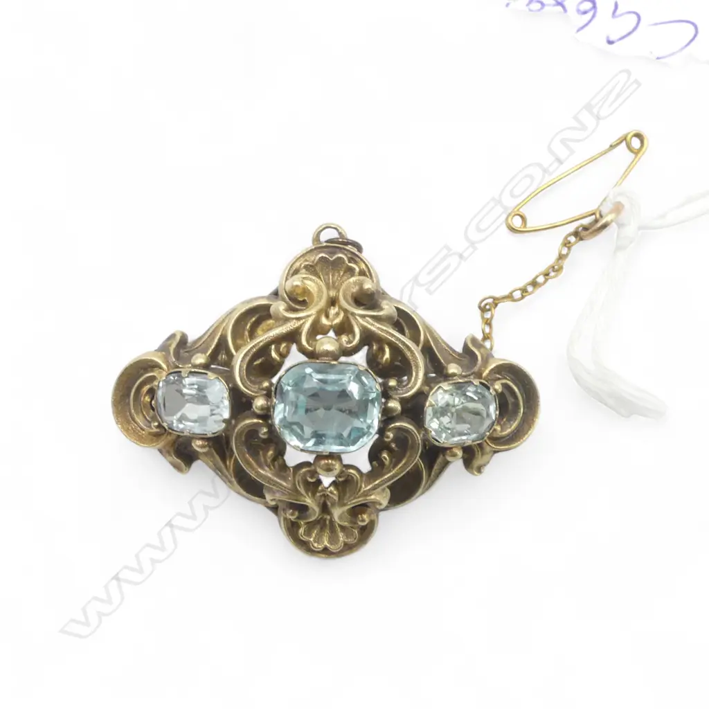 ANTIQUE 14CT AQUAMARINE BROOCH, 6.73gms with valuation Image 1++