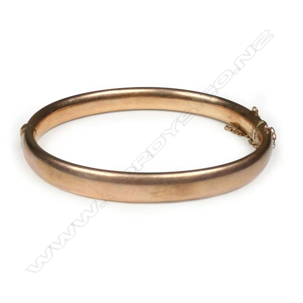 VINTAGE SILVER AND 9ct ROSE GOLD LINED HINGED BANGLE Image 1++