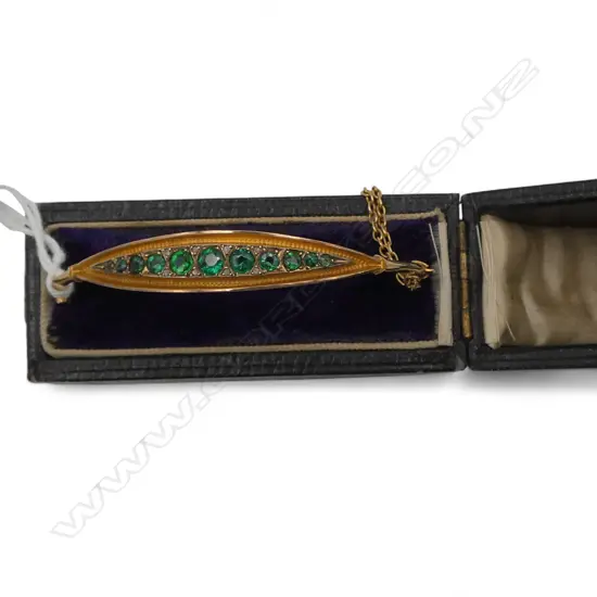 c.1900 9ct gold green stone & diamond set bangle 5.37gms. Boxed
